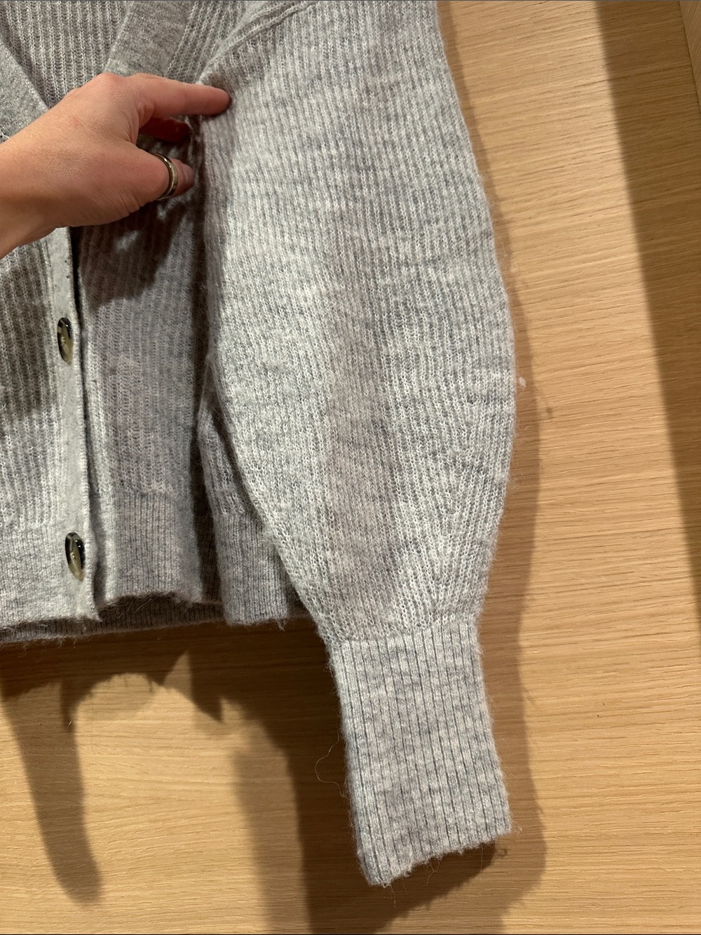 Quince Light Gray Ribbed V-Neck Button-Up Cardigan - Picture 5 of 8